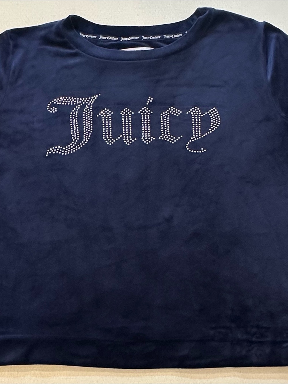 Juicy Couture Navy Velour Rhinestone Juicy Sleepwear Top L Y2K